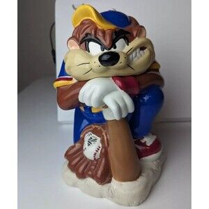VTG TAZ Tasmanian Devil Cookie Jar Baseball Player Ceramic Warner Bros Gibson